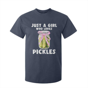 Just a Girl Who Loves Pickles T Shirt For Kid Pickle Jars with Coquette Bow TS10 Navy Print Your Wear