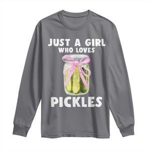 Just a Girl Who Loves Pickles Long Sleeve Shirt Pickle Jars with Coquette Bow TS10 Charcoal Print Your Wear