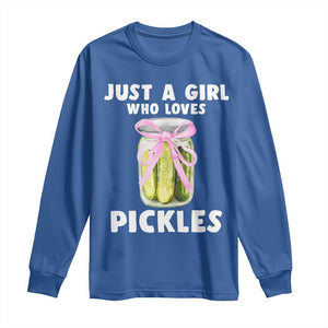 Just a Girl Who Loves Pickles Long Sleeve Shirt Pickle Jars with Coquette Bow TS10 Royal Blue Print Your Wear