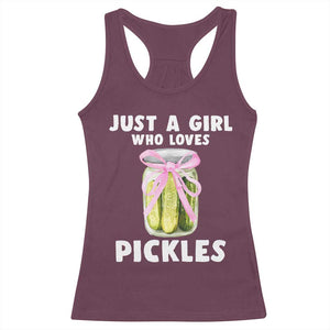 Just a Girl Who Loves Pickles Racerback Tank Top Pickle Jars with Coquette Bow TS10 Maroon Print Your Wear