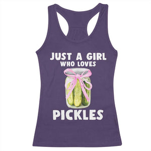 Just a Girl Who Loves Pickles Racerback Tank Top Pickle Jars with Coquette Bow TS10 Purple Print Your Wear
