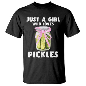 Just a Girl Who Loves Pickles T Shirt Pickle Jars with Coquette Bow TS10 Black Print Your Wear