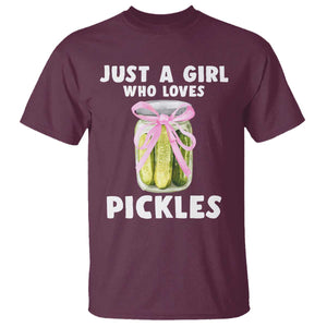 Just a Girl Who Loves Pickles T Shirt Pickle Jars with Coquette Bow TS10 Maroon Print Your Wear
