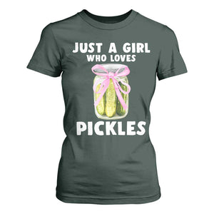 Just a Girl Who Loves Pickles T Shirt For Women Pickle Jars with Coquette Bow TS10 Dark Forest Green Print Your Wear