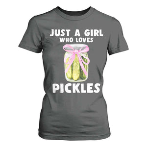 Just a Girl Who Loves Pickles T Shirt For Women Pickle Jars with Coquette Bow TS10 Dark Heather Print Your Wear