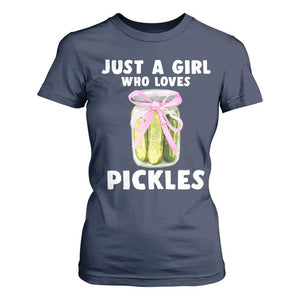 Just a Girl Who Loves Pickles T Shirt For Women Pickle Jars with Coquette Bow TS10 Navy Print Your Wear