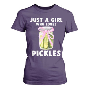 Just a Girl Who Loves Pickles T Shirt For Women Pickle Jars with Coquette Bow TS10 Purple Print Your Wear