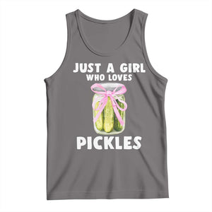 Just a Girl Who Loves Pickles Tank Top Pickle Jars with Coquette Bow TS10 Deep Heather Print Your Wear