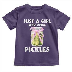 Just a Girl Who Loves Pickles Toddler T Shirt Pickle Jars with Coquette Bow TS10 Purple Print Your Wear
