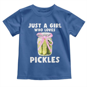 Just a Girl Who Loves Pickles Toddler T Shirt Pickle Jars with Coquette Bow TS10 Royal Blue Print Your Wear