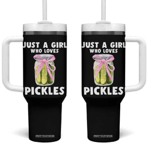 Just a Girl Who Loves Pickles Tumbler With Handle Pickle Jars with Coquette Bow TS10 One Size: 40 oz Black Print Your Wear