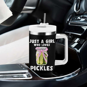 Just a Girl Who Loves Pickles Tumbler With Handle Pickle Jars with Coquette Bow TS10 Print Your Wear