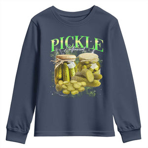 Pickle Lovers Youth Sweatshirt Retro Pickle Enthusiast Vintage 90s Graphic TS10 Navy Print Your Wear