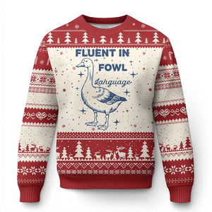 Fluent In FOWL Language Ugly Christmas Sweater Vintage 90s Funny Duck Meme TS10 Beige Red Print Your Wear