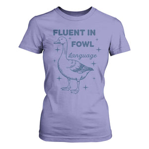 Fluent In FOWL Language T Shirt For Women Vintage 90s Funny Duck Meme TS10 Violet Print Your Wear