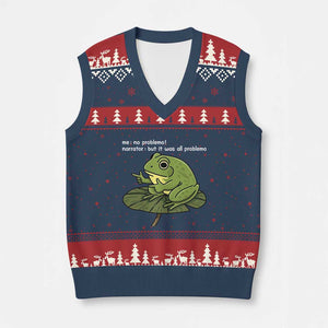 Funny Frog V-Neck Knit Sweater Vest Me No Problemo Narrator But It Was All Problemo TS10 Navy Red Print Your Wear