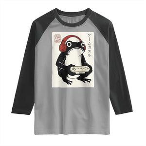 Japanese Gamer Frog Raglan Shirt Boys Funny Vintage Gaming TS10 Sport Gray Black Print Your Wear
