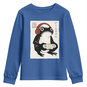 Japanese Gamer Frog Youth Sweatshirt Boys Funny Vintage Gaming TS10 Royal Blue Print Your Wear