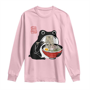 Funny Grumpy Frog Ramen Long Sleeve Shirt Sumi-e Kawaii Ink Painting Japanese TS10 Light Pink Print Your Wear