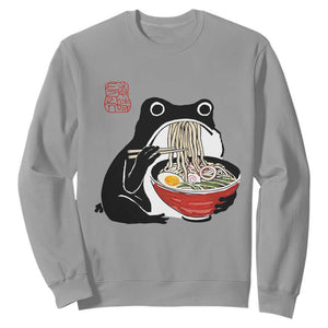 Funny Grumpy Frog Ramen Sweatshirt Sumi-e Kawaii Ink Painting Japanese - Print Your Wear