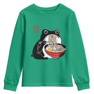 Funny Grumpy Frog Ramen Youth Sweatshirt Sumi-e Kawaii Ink Painting Japanese TS10 Irish Green Print Your Wear
