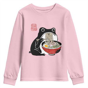 Funny Grumpy Frog Ramen Youth Sweatshirt Sumi-e Kawaii Ink Painting Japanese TS10 Light Pink Print Your Wear
