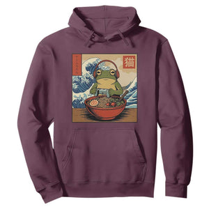 Cute Kawaii Gamer Frog Ramen Hoodie Retro Japanese Funny Cat Gaming TS10 Maroon Print Your Wear