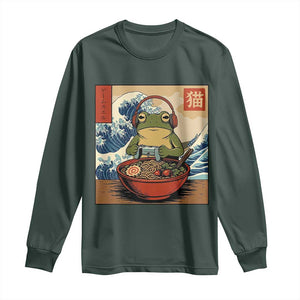 Cute Kawaii Gamer Frog Ramen Long Sleeve Shirt Retro Japanese Funny Cat Gaming TS10 Dark Forest Green Print Your Wear