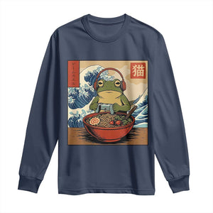 Cute Kawaii Gamer Frog Ramen Long Sleeve Shirt Retro Japanese Funny Cat Gaming TS10 Navy Print Your Wear