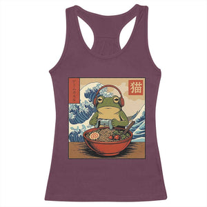 Cute Kawaii Gamer Frog Ramen Racerback Tank Top Retro Japanese Funny Cat Gaming TS10 Maroon Print Your Wear