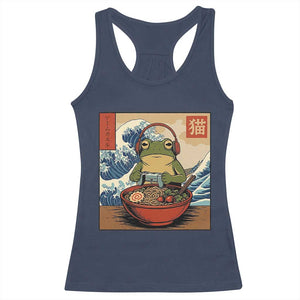 Cute Kawaii Gamer Frog Ramen Racerback Tank Top Retro Japanese Funny Cat Gaming TS10 Navy Print Your Wear
