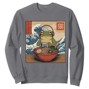 Cute Kawaii Gamer Frog Ramen Sweatshirt Retro Japanese Funny Cat Gaming TS10 Charcoal Print Your Wear