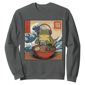 Cute Kawaii Gamer Frog Ramen Sweatshirt Retro Japanese Funny Cat Gaming TS10 Dark Heather Print Your Wear