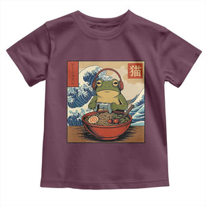 Cute Kawaii Gamer Frog Ramen Toddler T Shirt Retro Japanese Funny Cat Gaming TS10 Maroon Print Your Wear