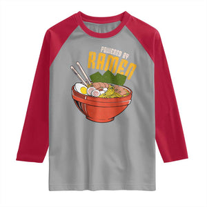 Powered by Ramen Raglan Shirt Japanese Love Anime Noodles TS10 Sport Gray Red Print Your Wear