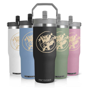 90s Y2K Scary Cat Flip Straw Tumbler Scared Under Starry Tail Cat Playing Guitar TS10 Print Your Wear