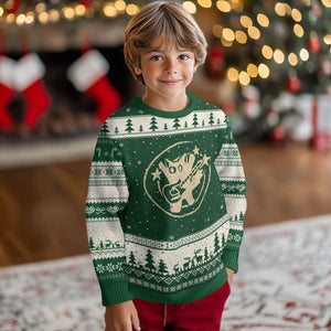 90s Y2K Scary Cat Ugly Christmas Sweater Scared Under Starry Tail Cat Playing Guitar TS10 Forest Green Beige Print Your Wear