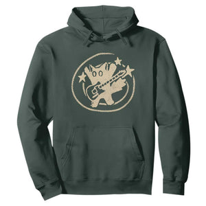 90s Y2K Scary Cat Hoodie Scared Under Starry Tail Cat Playing Guitar TS10 Dark Forest Green Print Your Wear
