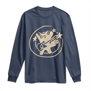 90s Y2K Scary Cat Long Sleeve Shirt Scared Under Starry Tail Cat Playing Guitar TS10 Navy Print Your Wear