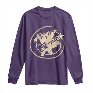 90s Y2K Scary Cat Long Sleeve Shirt Scared Under Starry Tail Cat Playing Guitar TS10 Purple Print Your Wear