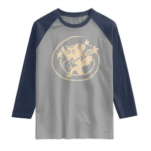 90s Y2K Scary Cat Raglan Shirt Scared Under Starry Tail Cat Playing Guitar TS10 Sport Gray Navy Print Your Wear