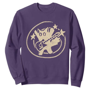 90s Y2K Scary Cat Sweatshirt Scared Under Starry Tail Cat Playing Guitar TS10 Purple Print Your Wear