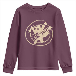 90s Y2K Scary Cat Youth Sweatshirt Scared Under Starry Tail Cat Playing Guitar TS10 Maroon Print Your Wear