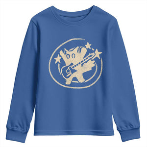 90s Y2K Scary Cat Youth Sweatshirt Scared Under Starry Tail Cat Playing Guitar TS10 Royal Blue Print Your Wear
