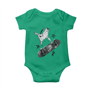 Skateboard Cat Y2K Baby Onesie Rockstar Gf Aesthetic Cat Retro Grunge Skater TS10 Irish Green Print Your Wear