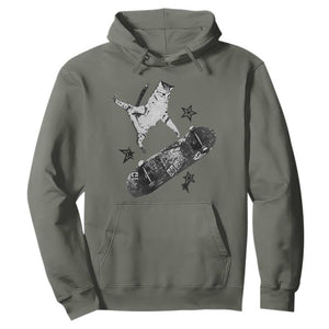 Skateboard Cat Y2K Hoodie Rockstar Gf Aesthetic Cat Retro Grunge Skater TS10 Military Green Print Your Wear