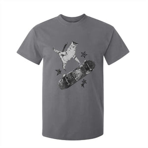 Skateboard Cat Y2K T Shirt For Kid Rockstar Gf Aesthetic Cat Retro Grunge Skater TS10 Charcoal Print Your Wear