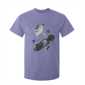 Skateboard Cat Y2K T Shirt For Kid Rockstar Gf Aesthetic Cat Retro Grunge Skater TS10 Violet Print Your Wear