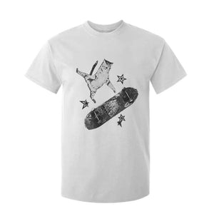 Skateboard Cat Y2K T Shirt For Kid Rockstar Gf Aesthetic Cat Retro Grunge Skater TS10 White Print Your Wear