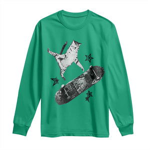 Skateboard Cat Y2K Long Sleeve Shirt Rockstar Gf Aesthetic Cat Retro Grunge Skater TS10 Irish Green Print Your Wear